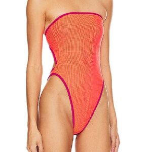 NWOT lovewave  Kimi One Piece  swimming suit mesh Neon Orange Pink size Large